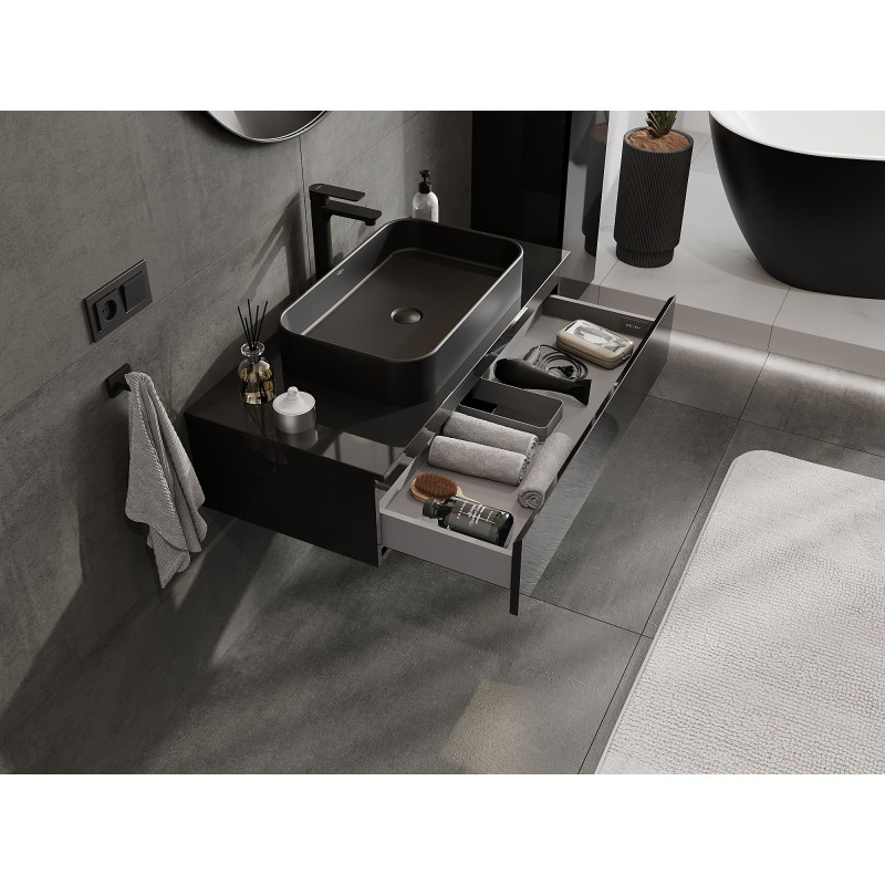 Mexen Orio шкаф за баня под мивка 100 см с плот, 1 чекмедже, черен гланц - 91A10-10023-1-BFC70