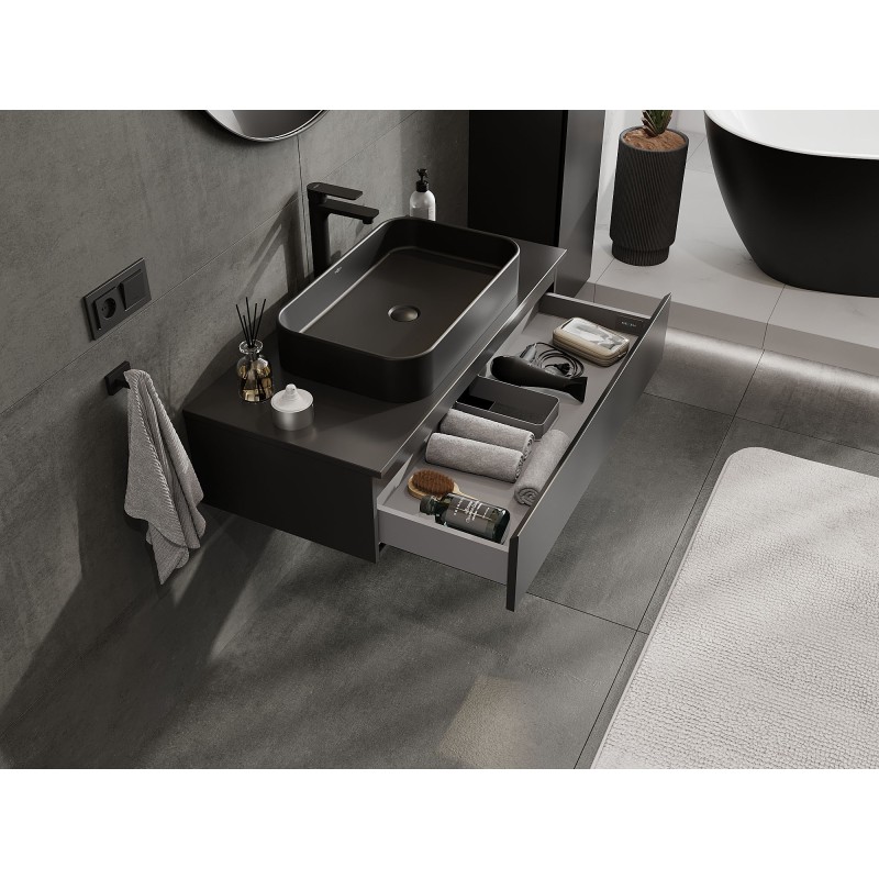 Mexen Orio шкаф за баня под умивалник 100 см с плот, 1 чекмедже, черен мат