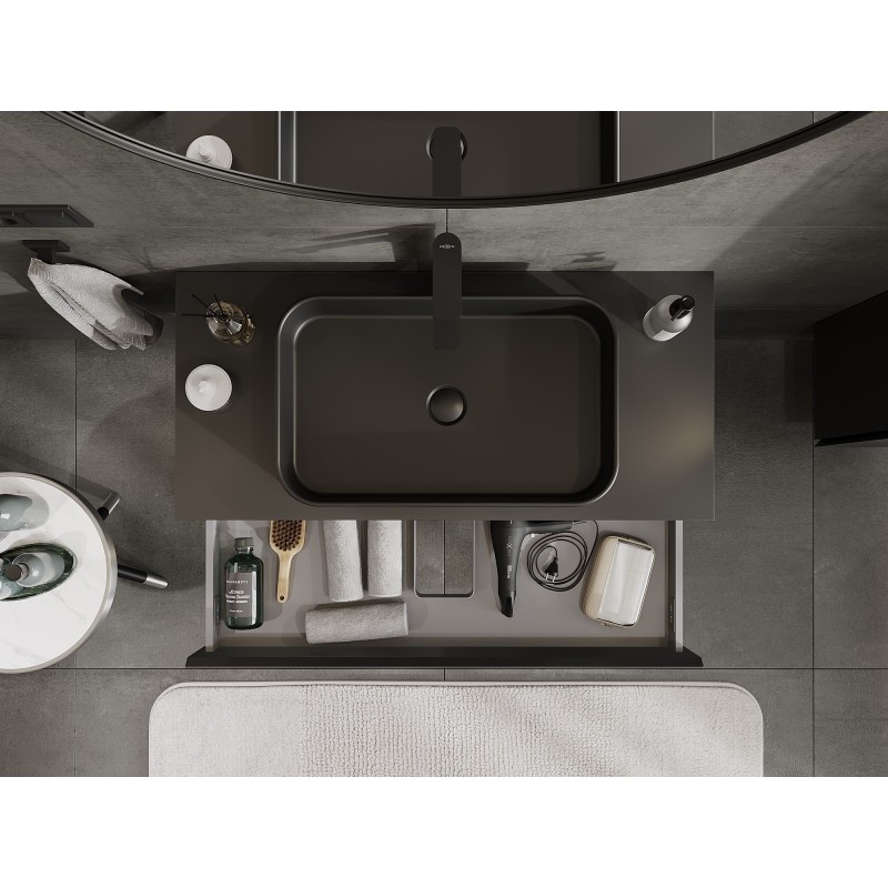 Mexen Orio шкаф за баня под умивалник 100 см с плот, 1 чекмедже, черен мат