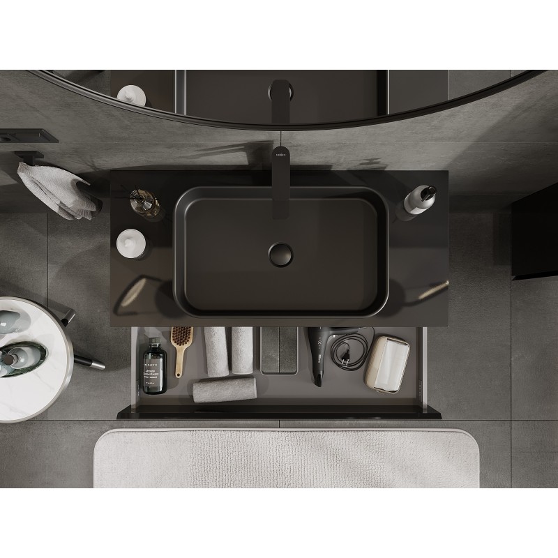 Mexen Orio баня шкаф под умивалник 100 см с плот, 2 чекмеджета, черен гланц - 91A10-10047-2-BFFC70