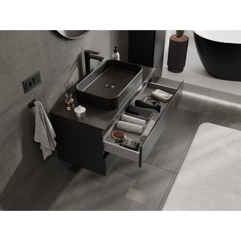 Mexen Orio шкаф за баня 100 см с плот, 2 чекмеджета, черен мат - 91A10-10047-2-BFFC71