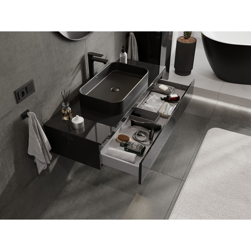 Mexen Orio баня шкаф под мивка 120 см с плот, 1 чекмедже, черен гланц