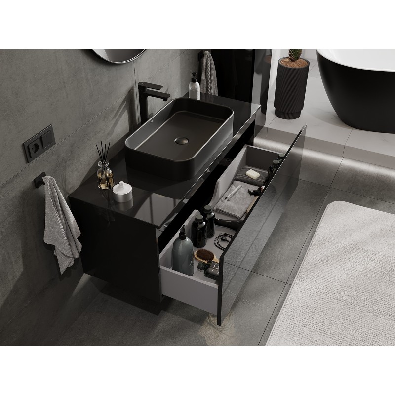 Mexen Orio шкаф за баня под умивалник 120 см с плот, 1 чекмедже, черен гланц - 91A10-12047-1-BFC70