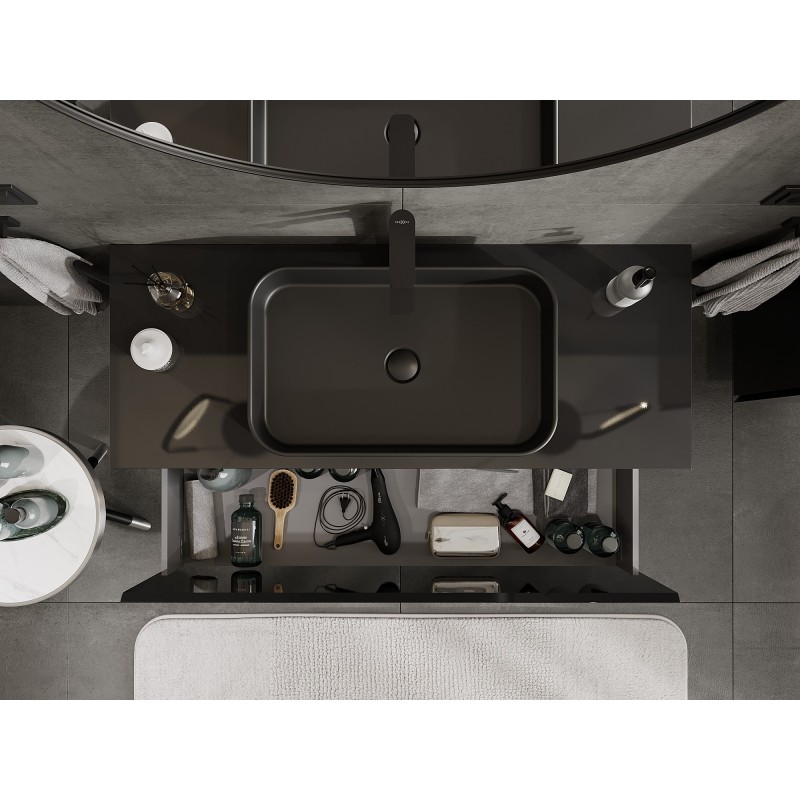 Mexen Orio шкаф за баня под умивалник 120 см с плот, 1 чекмедже, черен гланц - 91A10-12047-1-BFC70