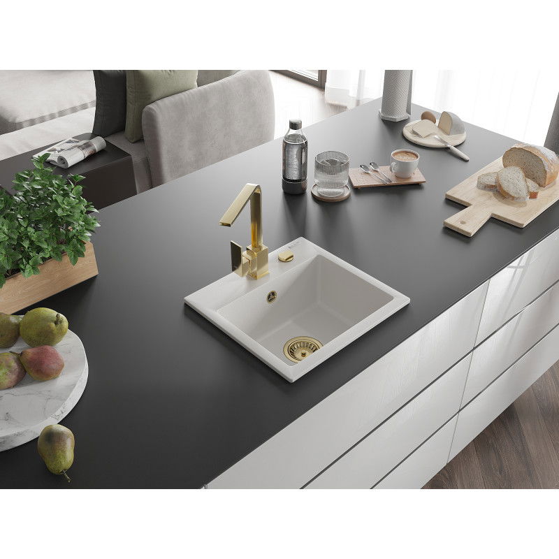 Mexen Milo гранитна мивка с 1 отделение и кухненски смесител Rita, бял - 6505-20-670300-50