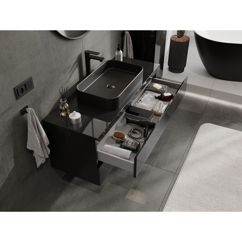 Mexen Orio, баня, шкаф под мивка, 120 см, с плот, 2 чекмеджета, черен блясък - 91A10-12047-2-BFFC70