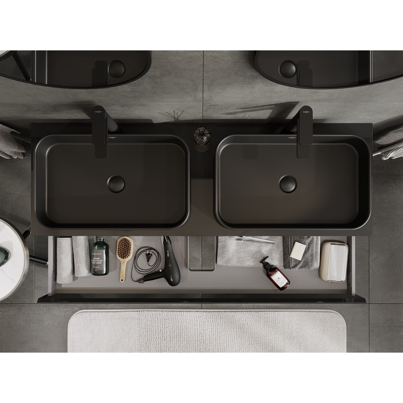 Mexen Orio шкафче за баня под умивалник 140 см с плот, 1 чекмедже, черен гланц - 91A10-14023-1-BFC70