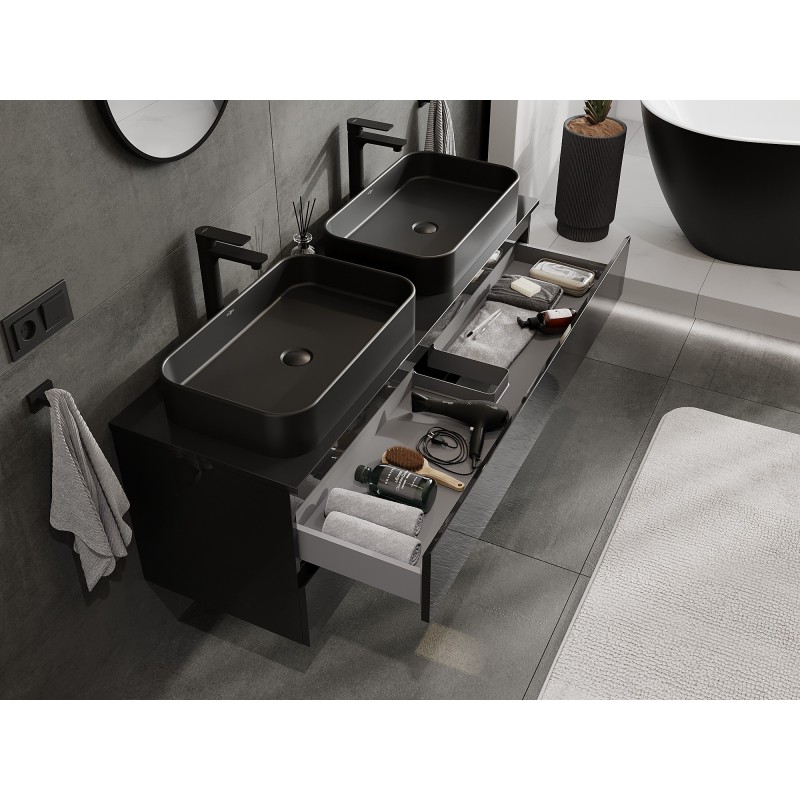 Mexen Orio шкаф за баня под умивалник 140 см с плот, 2 чекмеджета, черен гланц - 91A10-14047-2-BFFC70