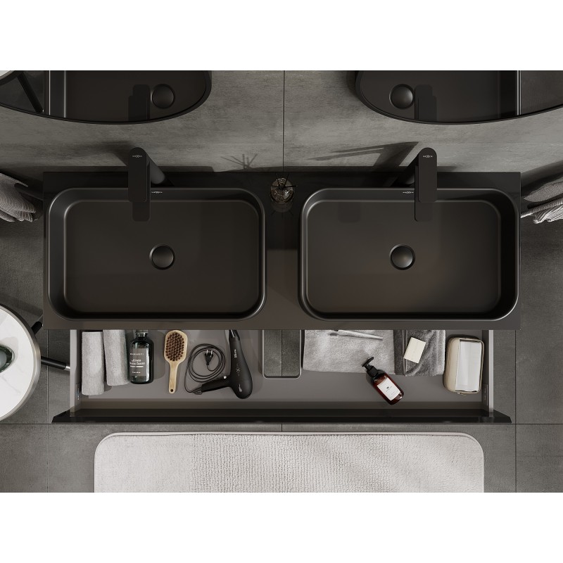 Mexen Orio шкаф за баня под умивалник 140 см с плот, 2 чекмеджета, черен гланц - 91A10-14047-2-BFFC70