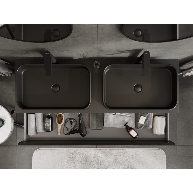 Mexen Orio шкаф за баня под умивалник 140 см с плот, 2 чекмеджета, черен мат