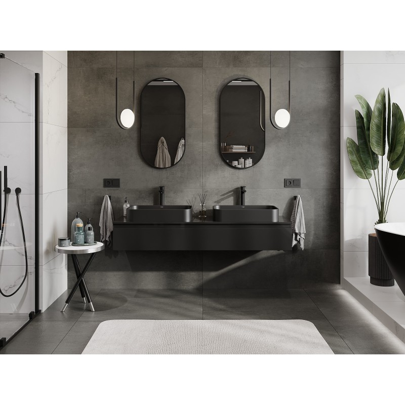 Mexen Orio шкаф за баня под мивка 160 см с плот, 1 чекмедже, черен гланц - 91A10-16023-1-BFC70