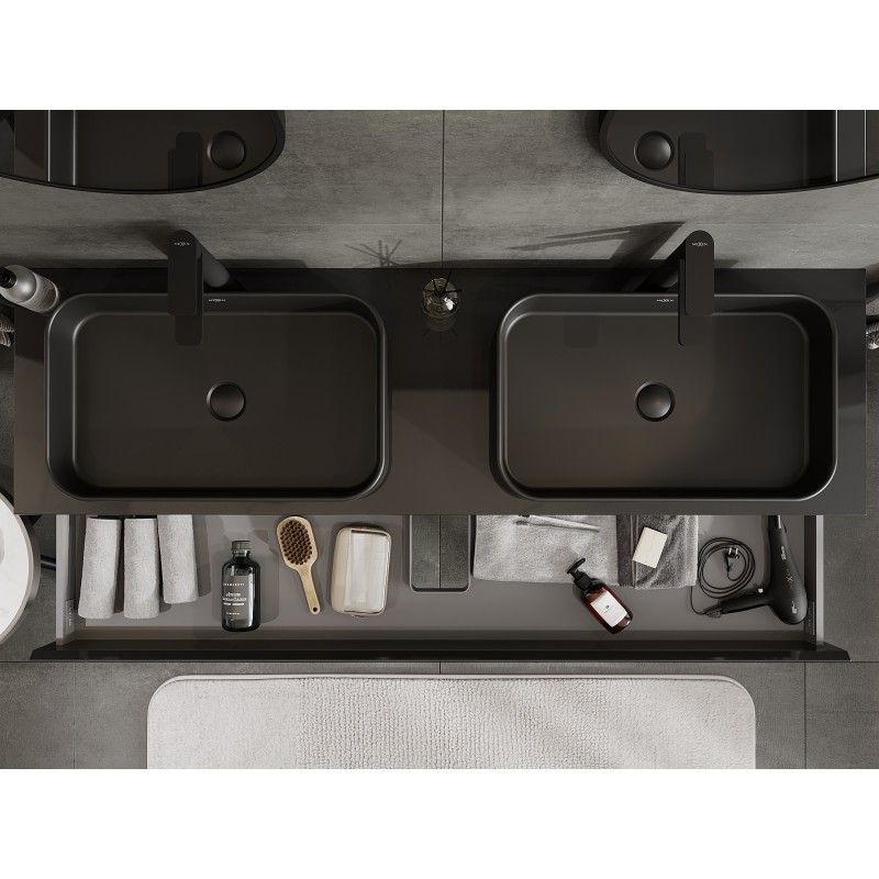 Mexen Orio баня шкаф под мивка 160 см с плот, 2 чекмеджета, черен гланц - 91A10-16047-2-BFFC70