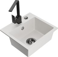 Mexen Milo гранитна мивка с 1 отделение и кухненски смесител Rita, бял - 6505-20-670300-70