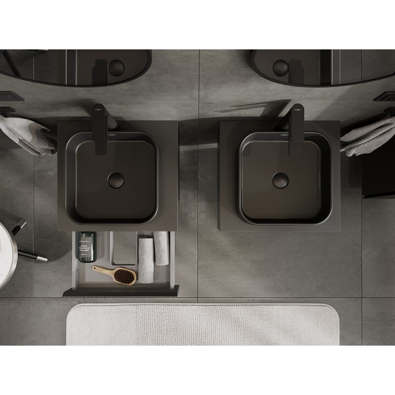 Mexen Rivel шкаф за баня под мивка 50 см с плот, 1 чекмедже, набразден, черен мат - 91A20-05023-1-BFC71