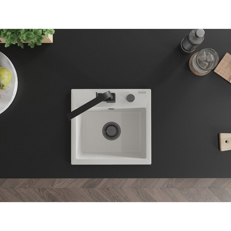 Mexen Milo гранитна мивка с 1 отделение и кухненски смесител Rita, бял - 6505-20-670300-70