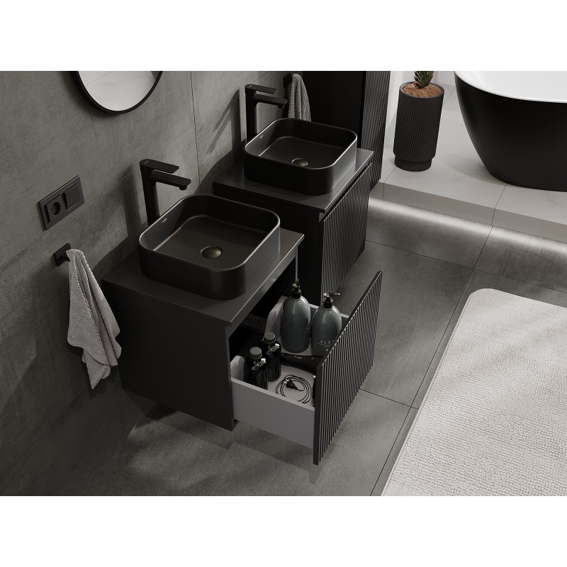 Mexen Rivel шкаф за баня под мивка 50 см с плот, 1 чекмедже, рифелован, черен мат - 91A20-05047-1-BFC71