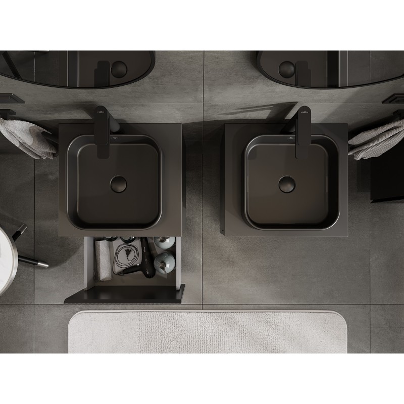 Mexen Rivel шкаф за баня под мивка 50 см с плот, 1 чекмедже, рифелован, черен мат - 91A20-05047-1-BFC71