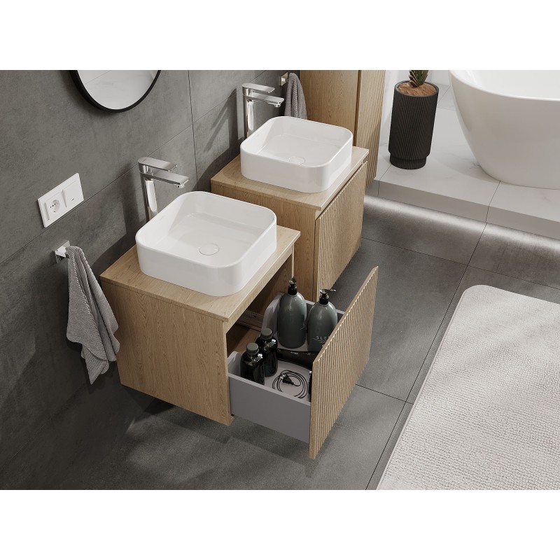 Mexen Rivel шкаф за баня за мивка 50 см с плот, 1 чекмедже, набраздена, дъб - 91A20-05047-1-BFC81