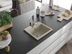 Mexen Milo мивка за кухня от гранит с 1 отделение и кухненски смесител Rita, бежов - 6505-69-670300-00