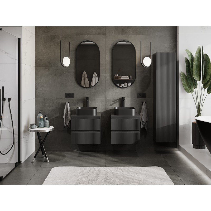 Mexen Rivel шкаф за баня с плот, 50 см, 2 чекмеджета, с релефна повърхност, черен мат - 91A20-05047-2-BFFC71