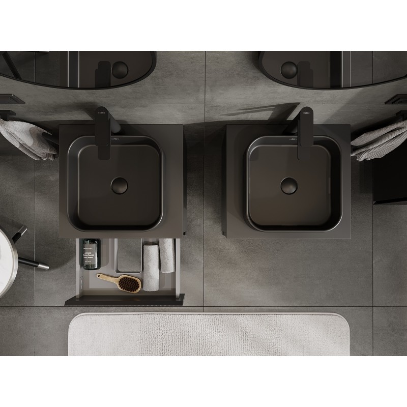 Mexen Rivel шкаф за баня с плот, 50 см, 2 чекмеджета, с релефна повърхност, черен мат - 91A20-05047-2-BFFC71