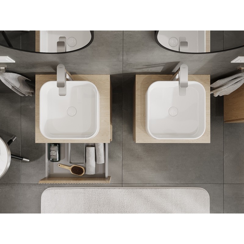 Mexen Rivel шкаф за баня 50 см с плот, 2 чекмеджета, релефен, дъб - 91A20-05047-2-BFFC81