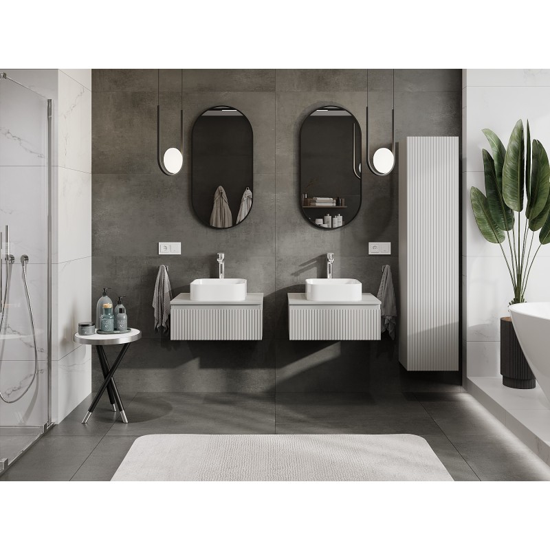 Mexen Rivel шкаф за баня под мивка 60 см с плот, 1 чекмедже, с релеф, сив мат - 91A20-06023-1-BFC62