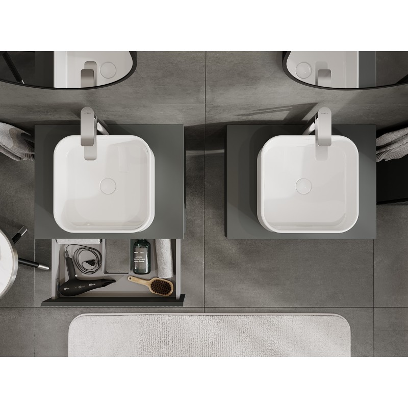 Mexen Rivel шкаф за баня с плот 60 см, 1 чекмедже, оребрена, мат графит - 91A20-06023-1-BFC66