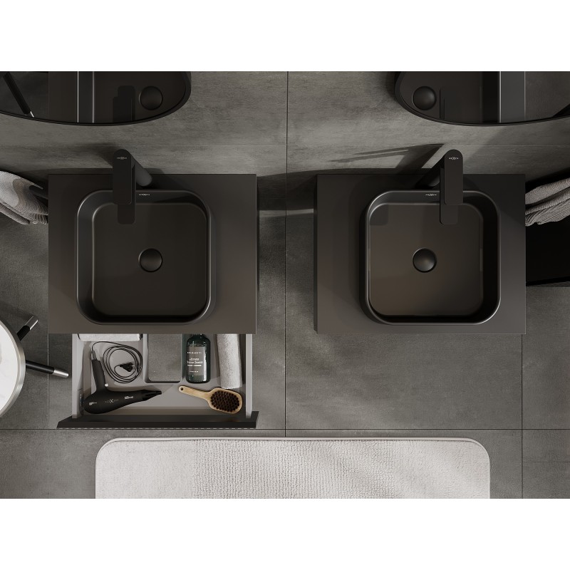 Mexen Rivel шкаф за баня под мивка 60 см с плот, 1 чекмедже, релефен, черен мат - 91A20-06023-1-BFC71