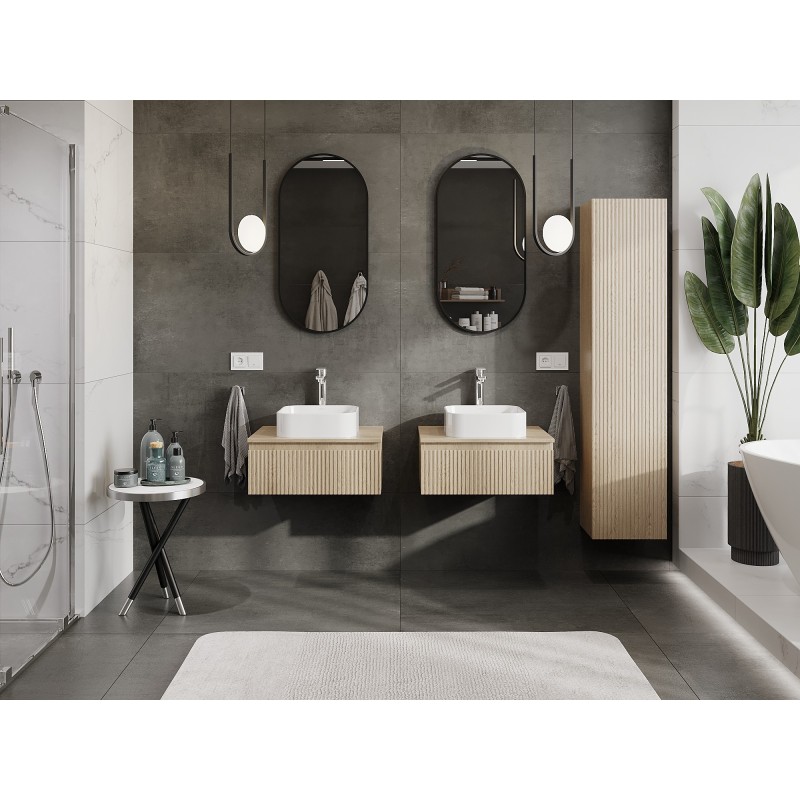 Mexen Rivel шкаф за баня под мивка 60 см с плот, 1 чекмедже, рифлен, дъб - 91A20-06023-1-BFC81