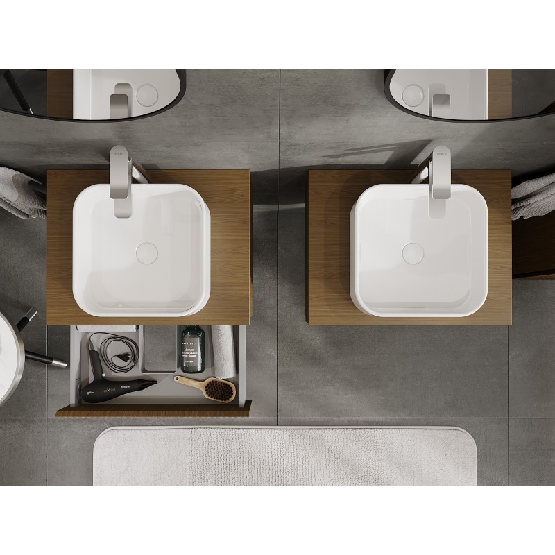 Mexen Rivel шкафче за баня с умивалник 60 см с плот, 1 чекмедже, гофриран, орех - 91A20-06023-1-BFC86