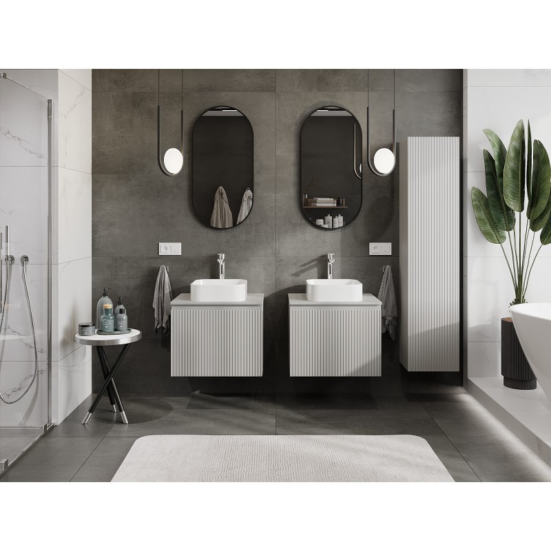 Mexen Rivel шкаф за баня под мивка 60 см с плот, 1 чекмедже, набразден, сив мат - 91A20-06047-1-BFC62