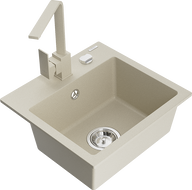 Mexen Milo гранитна кухненска мивка с 1 отделение и кухненски смесител Rita, бежов - 6505-69-670300-69
