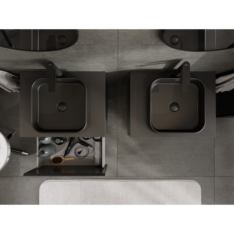 Mexen Rivel шкаф за баня под мивка 60 см с плот, 1 чекмедже, рифлен, черен мат - 91A20-06047-1-BFC71