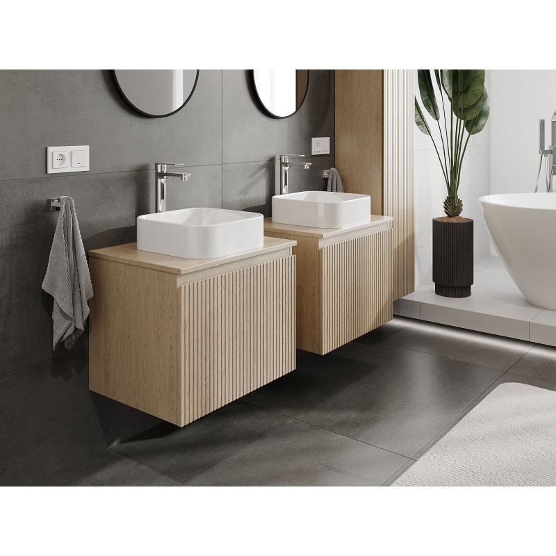 Mexen Rivel шкаф за баня под мивка 60 см с плот, 1 чекмедже, набраздено, дъб - 91A20-06047-1-BFC81