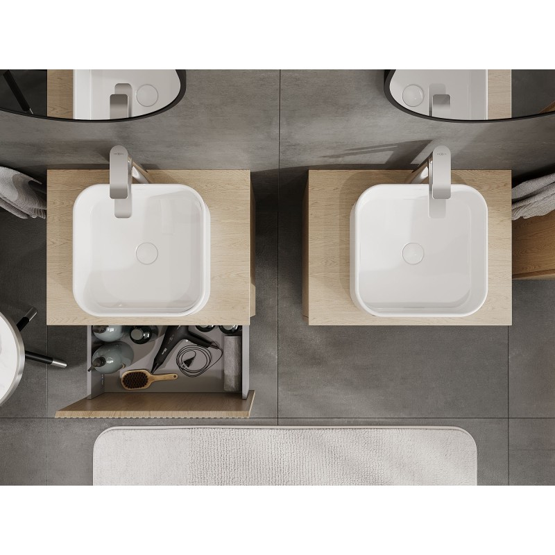 Mexen Rivel шкаф за баня под мивка 60 см с плот, 1 чекмедже, набраздено, дъб - 91A20-06047-1-BFC81