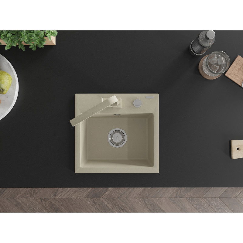 Mexen Milo гранитна кухненска мивка с 1 отделение и кухненски смесител Rita, бежов - 6505-69-670300-69