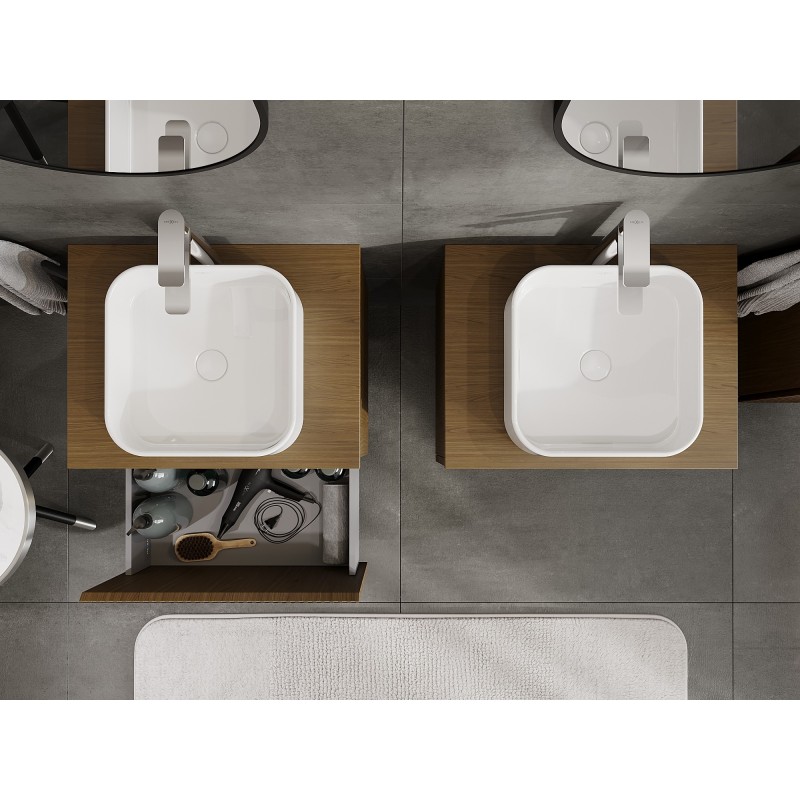 Mexen Rivel шкаф за баня, стоящ под мивка, 60 см, с плот, 1 чекмедже, рифлов орех - 91A20-06047-1-BFC86