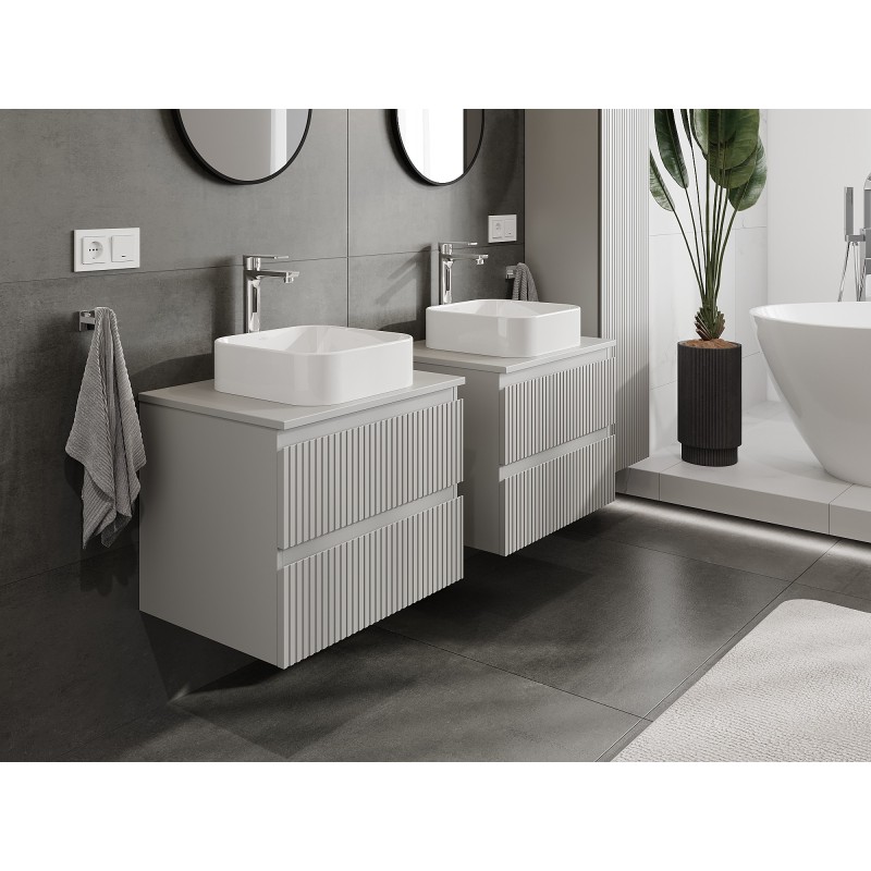 Mexen Rivel шкаф за баня под мивка 60 см с плот, 2 чекмеджета, релефни, сив мат - 91A20-06047-2-BFFC62