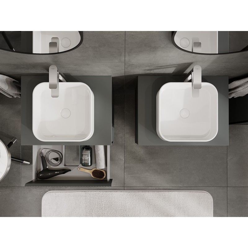 Mexen Rivel шкаф за баня под мивка 60 см с плот, 2 чекмеджета, оребрен, графит мат - 91A20-06047-2-BFFC66