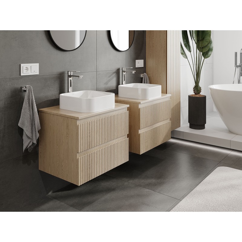 Mexen Rivel шкаф за баня под мивка 60 cm с плот, 2 чекмеджета, рифеловано, дъб - 91A20-06047-2-BFFC81