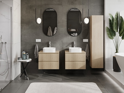 Mexen Rivel шкаф за баня под мивка 60 cm с плот, 2 чекмеджета, рифеловано, дъб - 91A20-06047-2-BFFC81