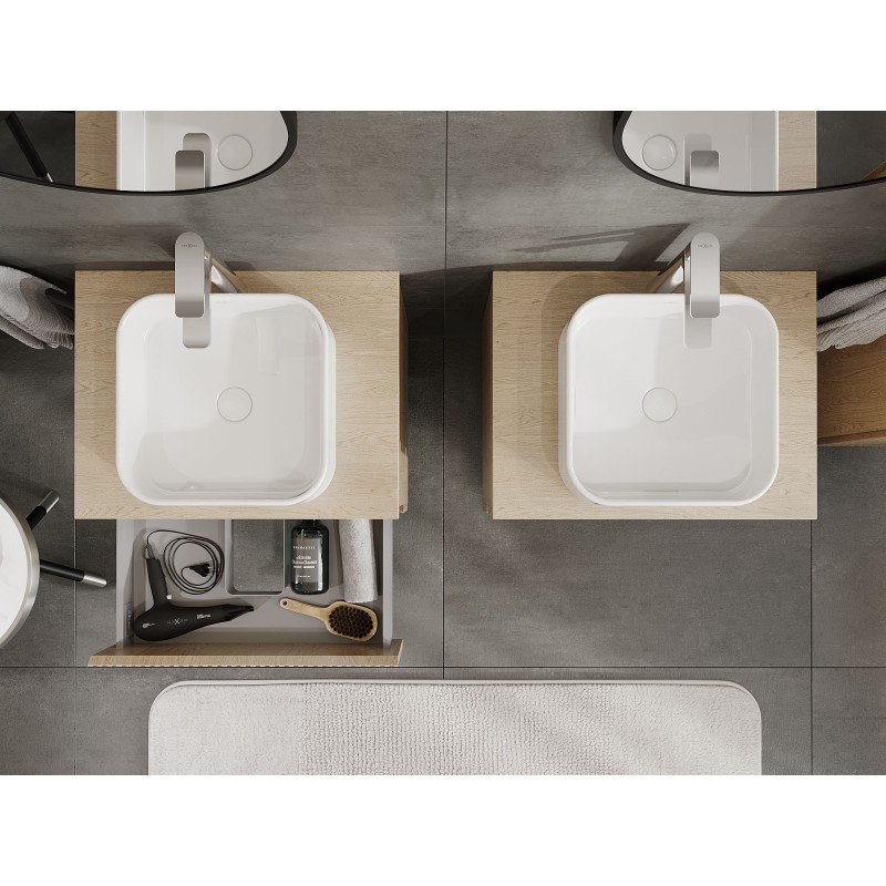 Mexen Rivel шкаф за баня под мивка 60 cm с плот, 2 чекмеджета, рифеловано, дъб - 91A20-06047-2-BFFC81