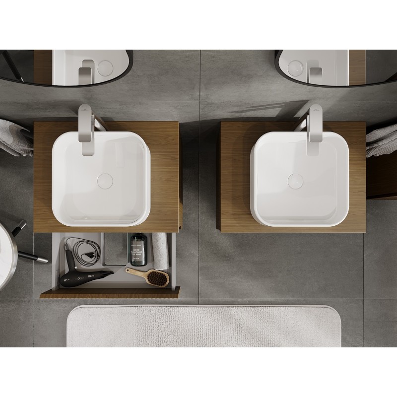 Mexen Rivel шкаф за баня с мивка 60 см с плот, 2 чекмеджета, орехова текстура - 91A20-06047-2-BFFC86