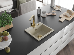 Mexen Milo гранитна мивка с 1 корито с кухненски смесител Рита, бежова