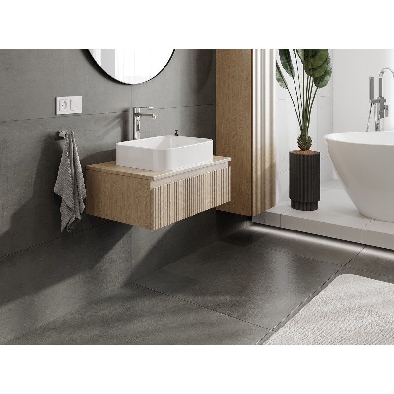 Mexen Rivel шкаф за баня под умивалник 70 см с плот, 1 чекмедже, релефна, дъб - 91A20-07023-1-BFC81