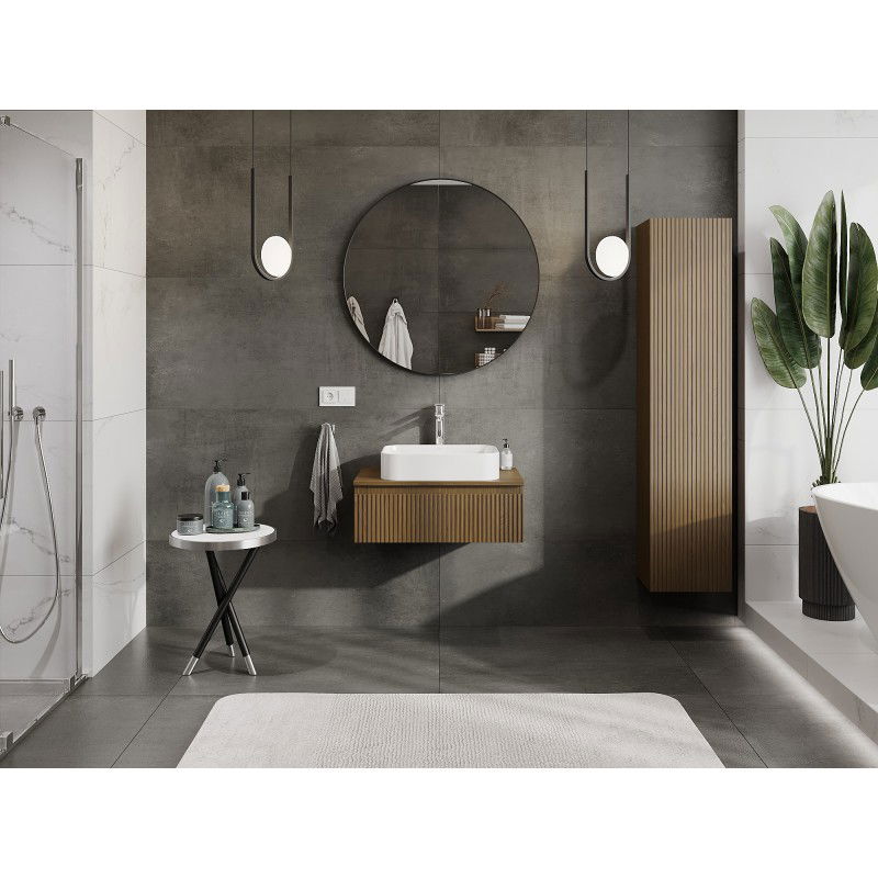 Mexen Rivel шкаф за баня под мивка 70 см с плот, 1 чекмедже, оребрен, орех