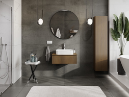 Mexen Rivel шкаф за баня под мивка 70 см с плот, 1 чекмедже, оребрен, орех