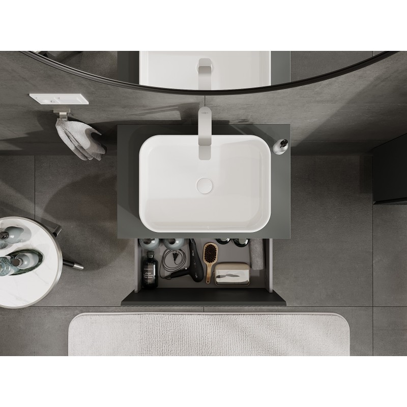 Mexen Rivel баня шкаф под мивка 70 см с плот, 1 чекмедже, гофриран, мат графит - 91A20-07047-1-BFC66