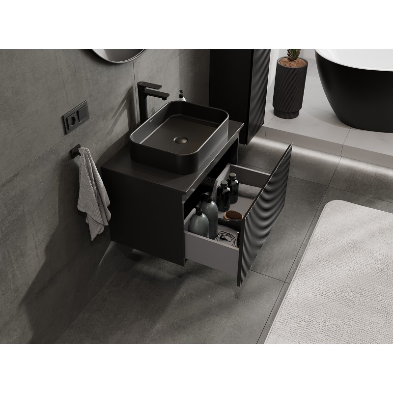 Mexen Rivel шкаф за баня под умивалник 70 см с плот, 1 чекмедже, рифлована, черен мат - 91A20-07047-1-BFC71